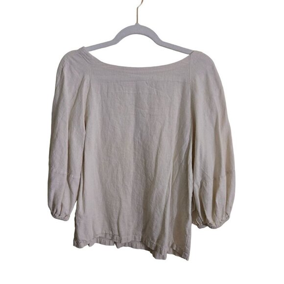 Loft Balloon 3/4 Sleeve Neutral Ivory Linen Blend Blouse Size S - Picture 1 of 6